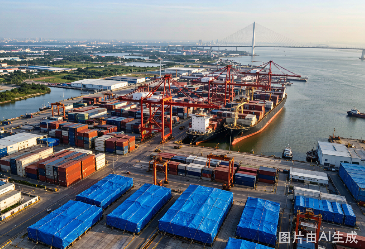 Global shipping port with containers